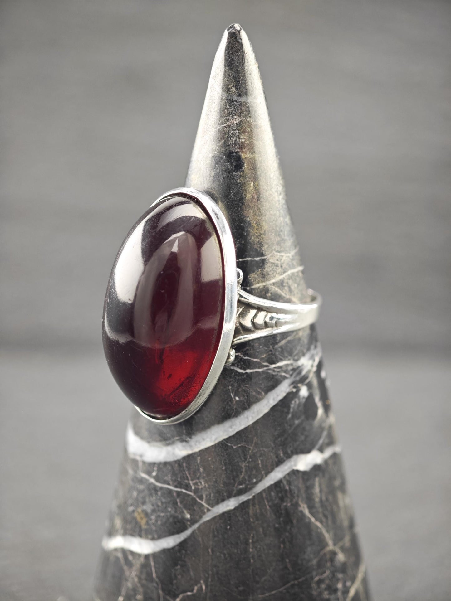 Vintage Art Deco Ring Red Paste Sterling Silver