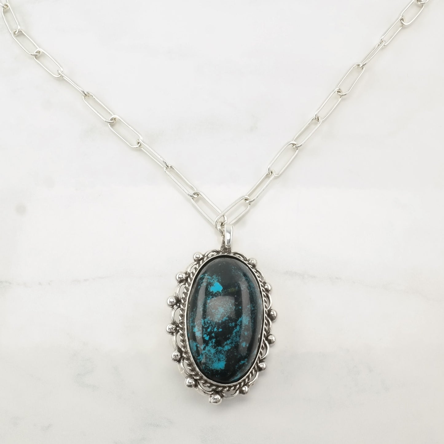 Vintage Southwest Sterling Silver Blue Turquoise Large Necklace