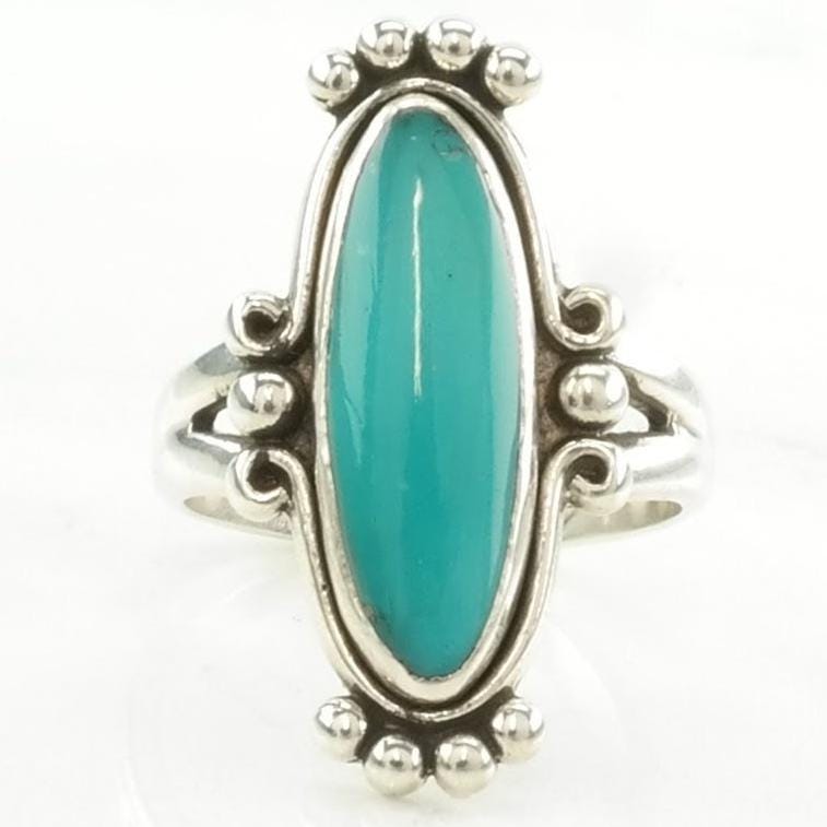 Vintage Fred Harvey Era Silver Ring Turquoise Navette Sterling Blue Size 5