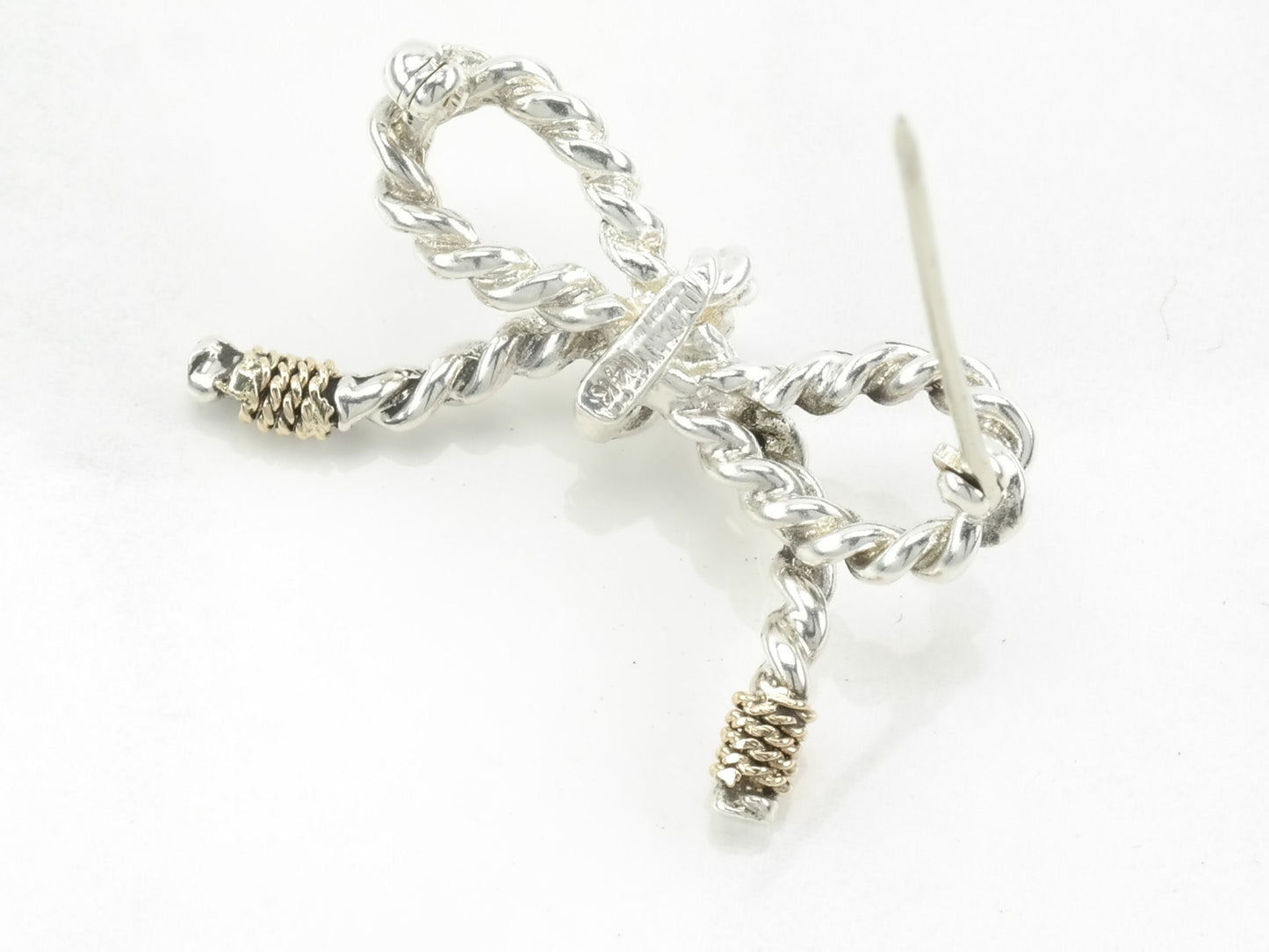 Minimalist Sterling Silver Brooch Bow Gold Accent