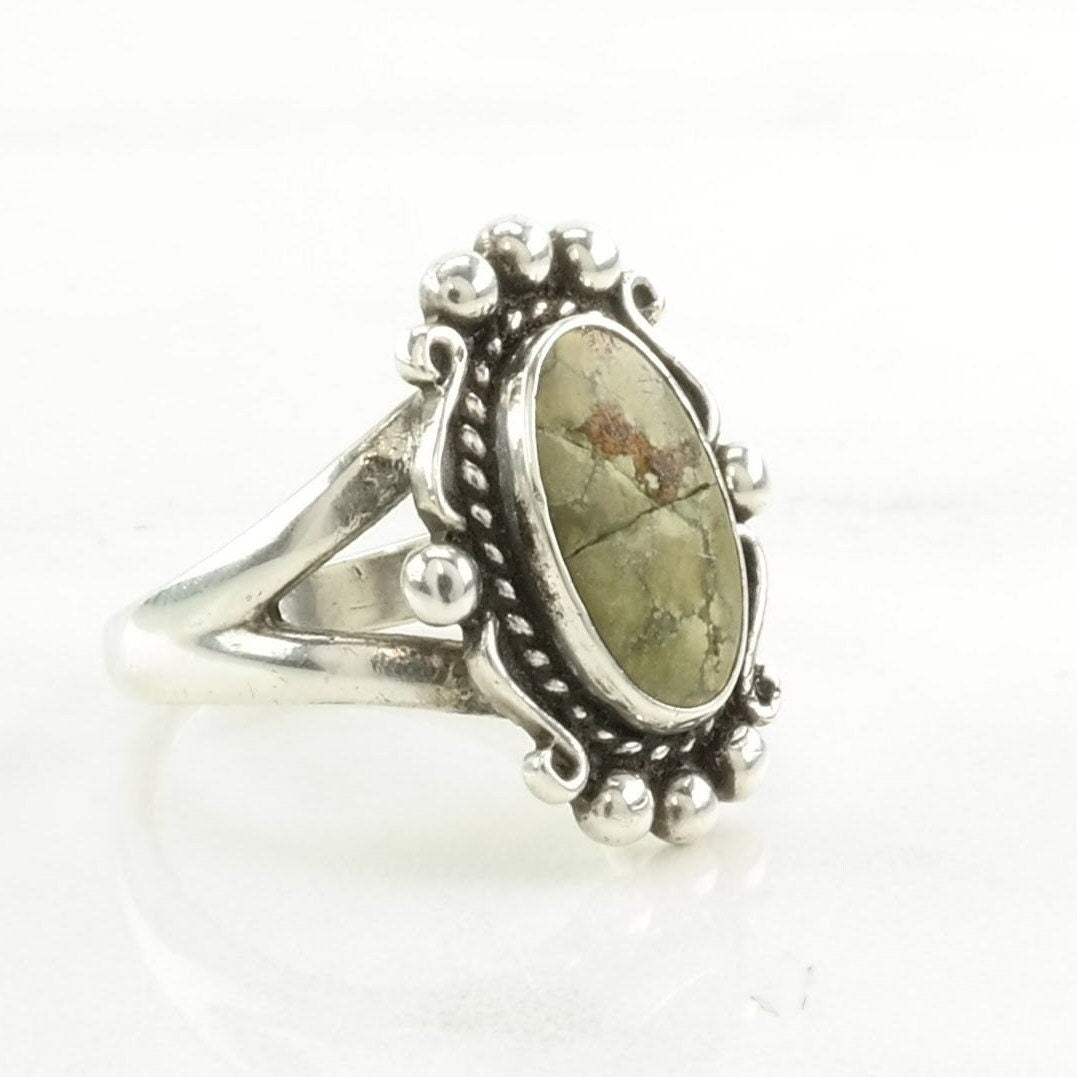 Vintage Native American Silver Ring Turquoise Cracked Sterling Green Size 6 3/4
