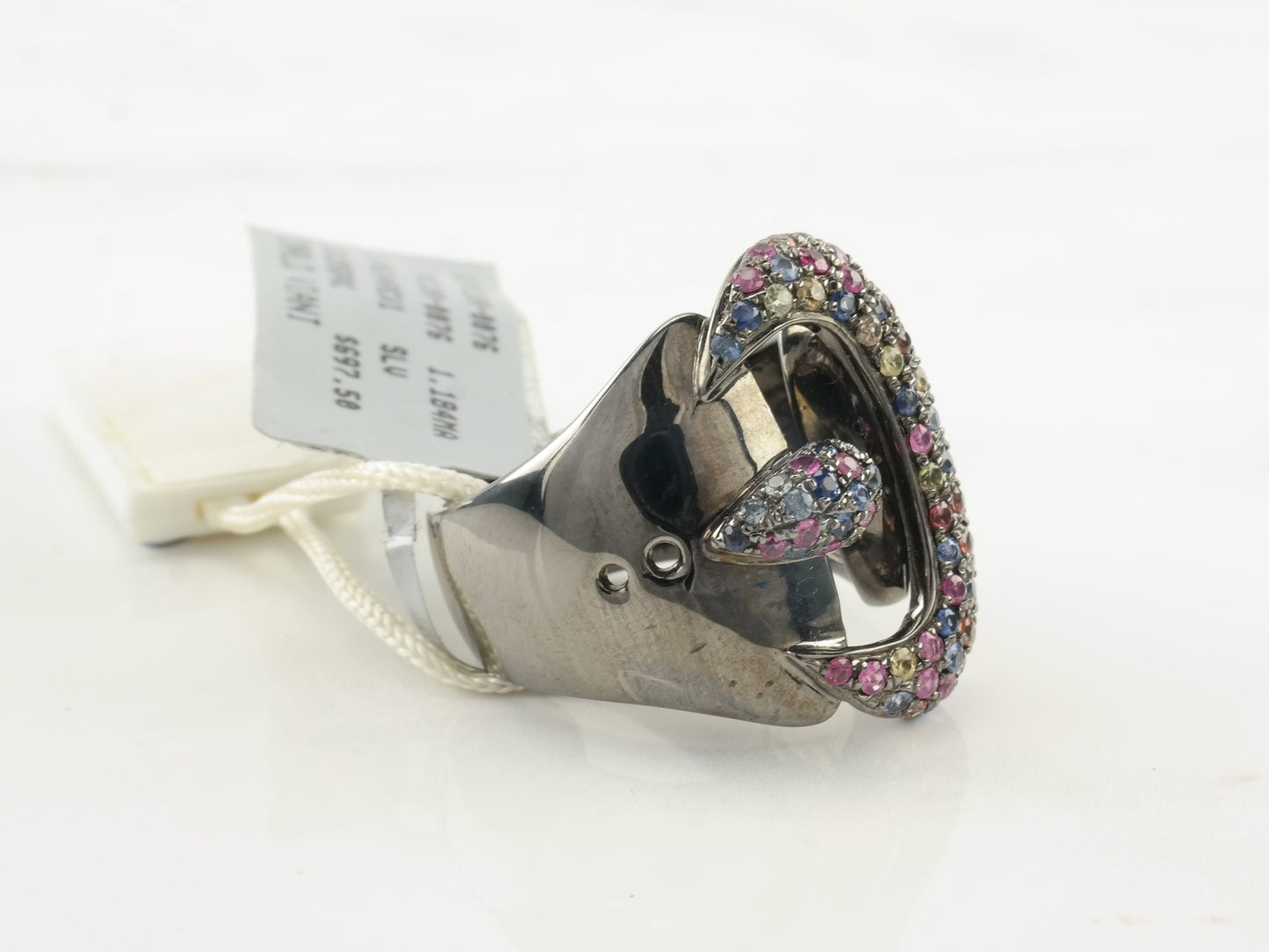 Vintage Carlo Viani Ring Multi Gem Belt Buckle Sterling Silver Size 7