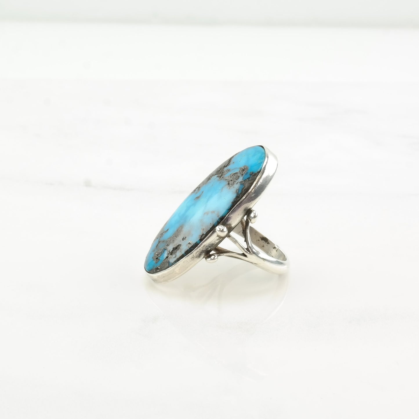 Turquoise Silver Ring High Grade Oval Sterling Size 6 1/2
