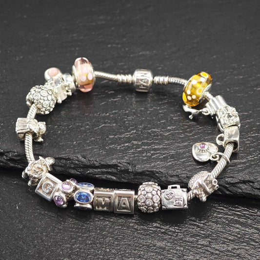 Vintage 19 Pandora Charm Bracelet Sterling Silver