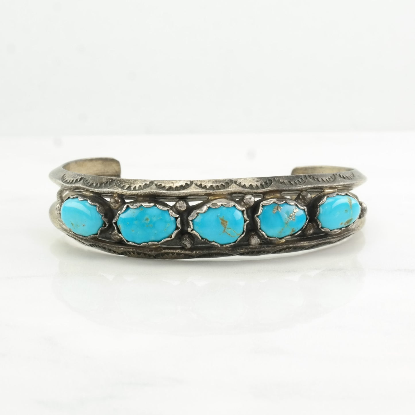 Calvin Desson Sterling Silver Cuff Bracelet Blue Turquoise Stamped