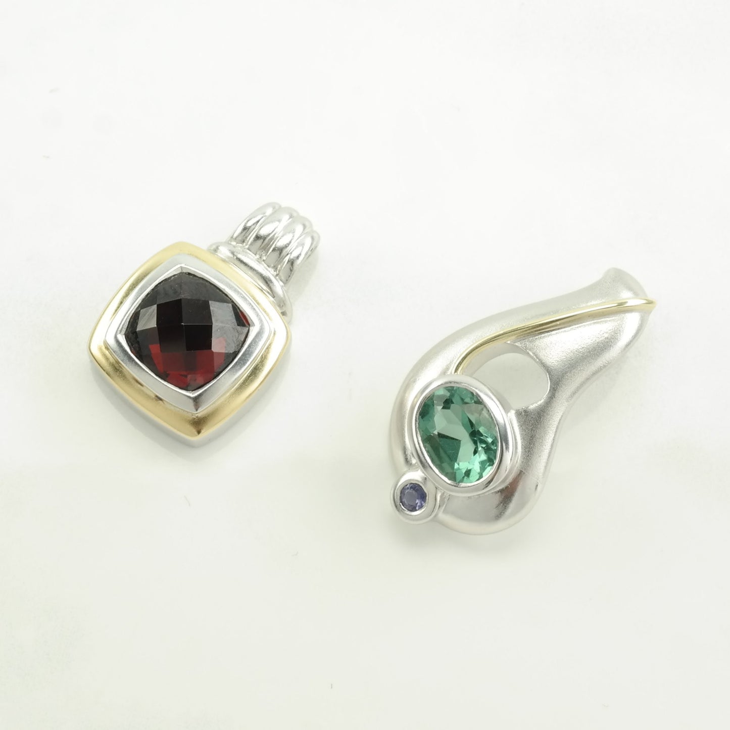Choice Vintage Modernist Garnet, Gemstones Gold Accent Sterling Silver Pendant