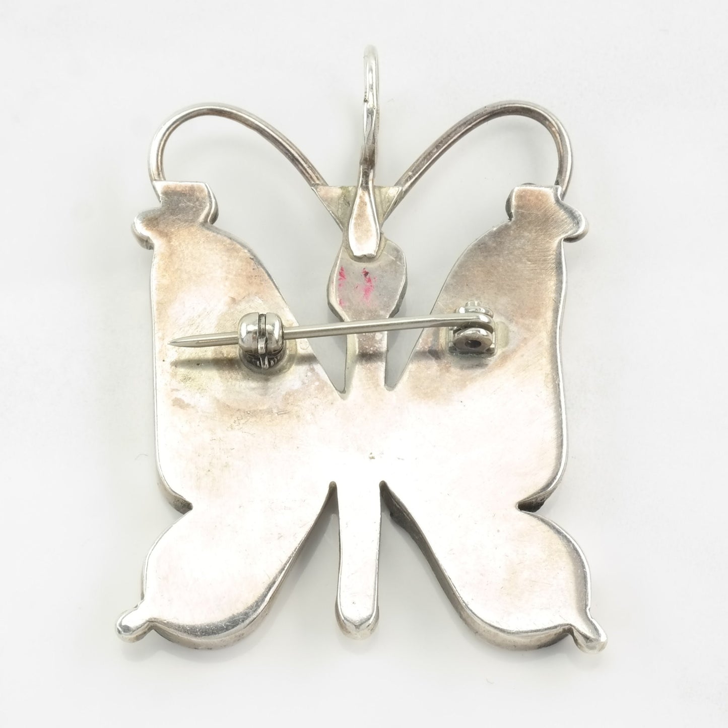 Native American Sterling Silver Butterfly Brooch & Pendant, Oyster and Turquoise Inlay
