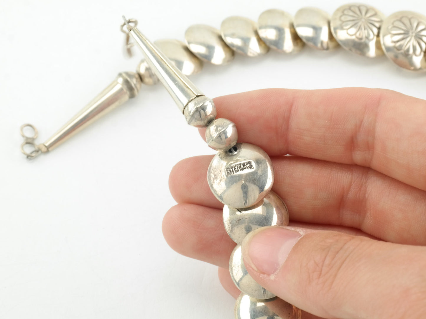 Native American Sterling Silver, Blue Turquoise, Reversible, Disc Bead Necklace