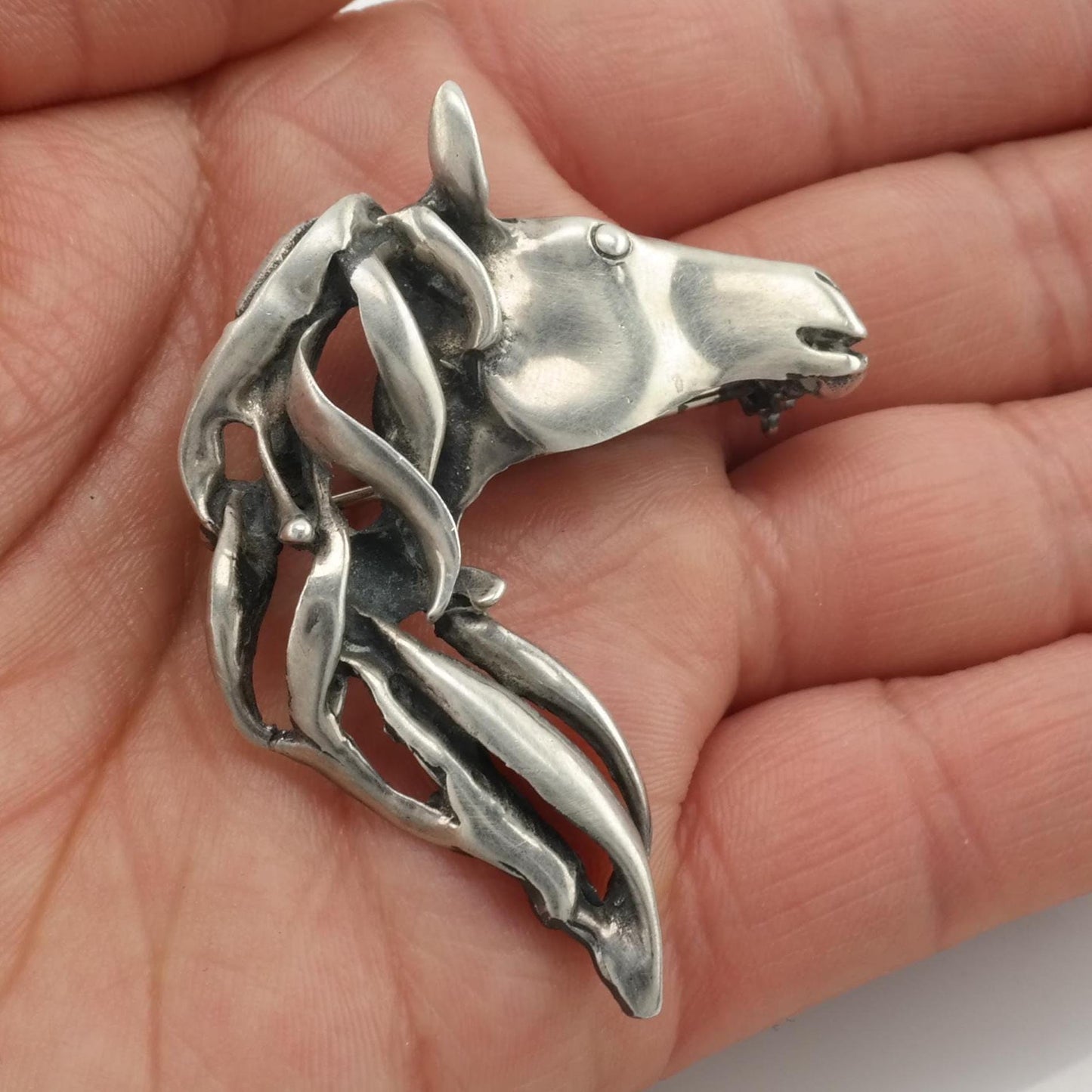 Vintage Hand Made Horse Brooch Pendant Sterling Silver Modernist Equestrian