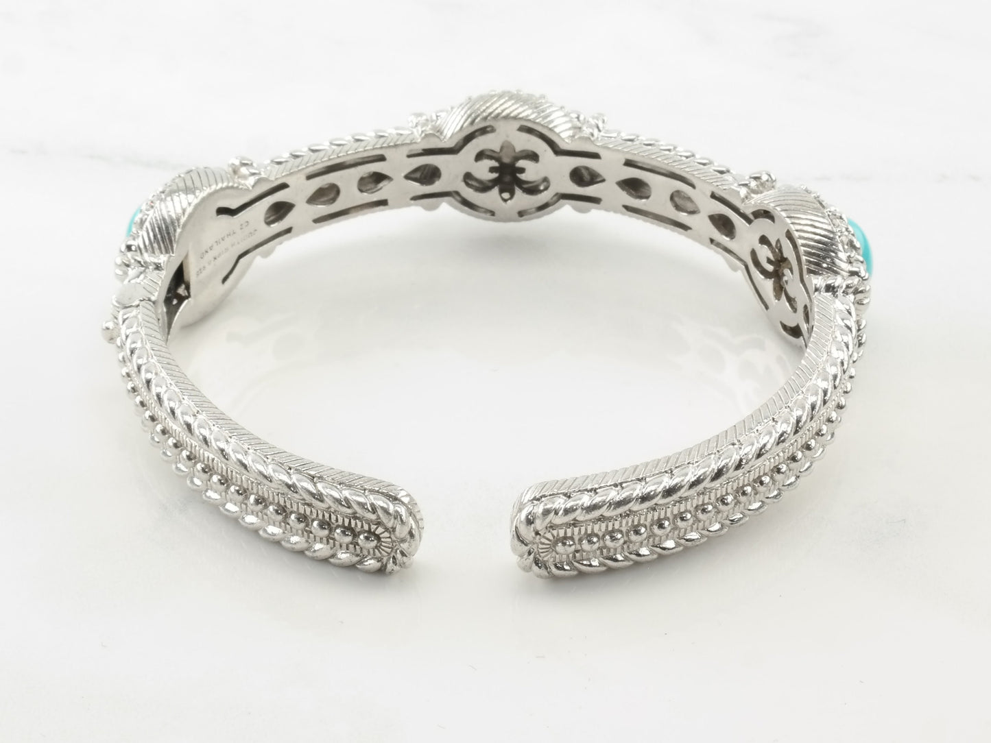 Judith Ripka Sterling Silver Turquoise Cuff Bracelet, Vintage Designer Jewelry, 925 Silver, Statement Cuff, Gift for Her