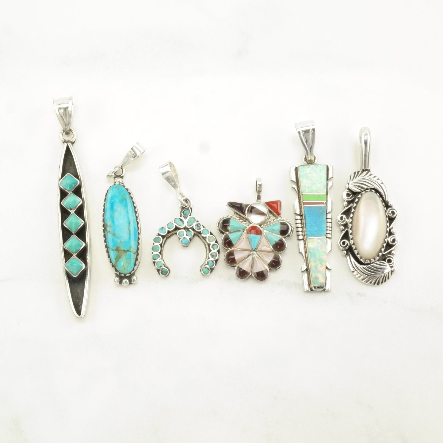 Choice of Vintage Turquoise, MOP Inlay Sterling Silver Pendant