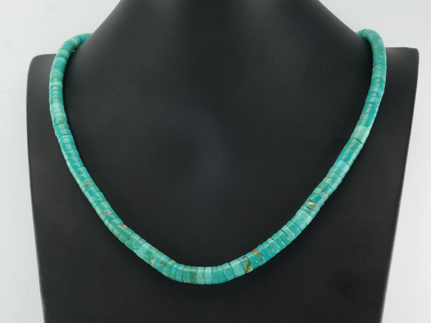 Vintage Turquoise Heishi Necklace | 24 Inch Strand | Natural Blue Turquoise Beads | Sterling Silver Findings | 1970s Boho Jewelry