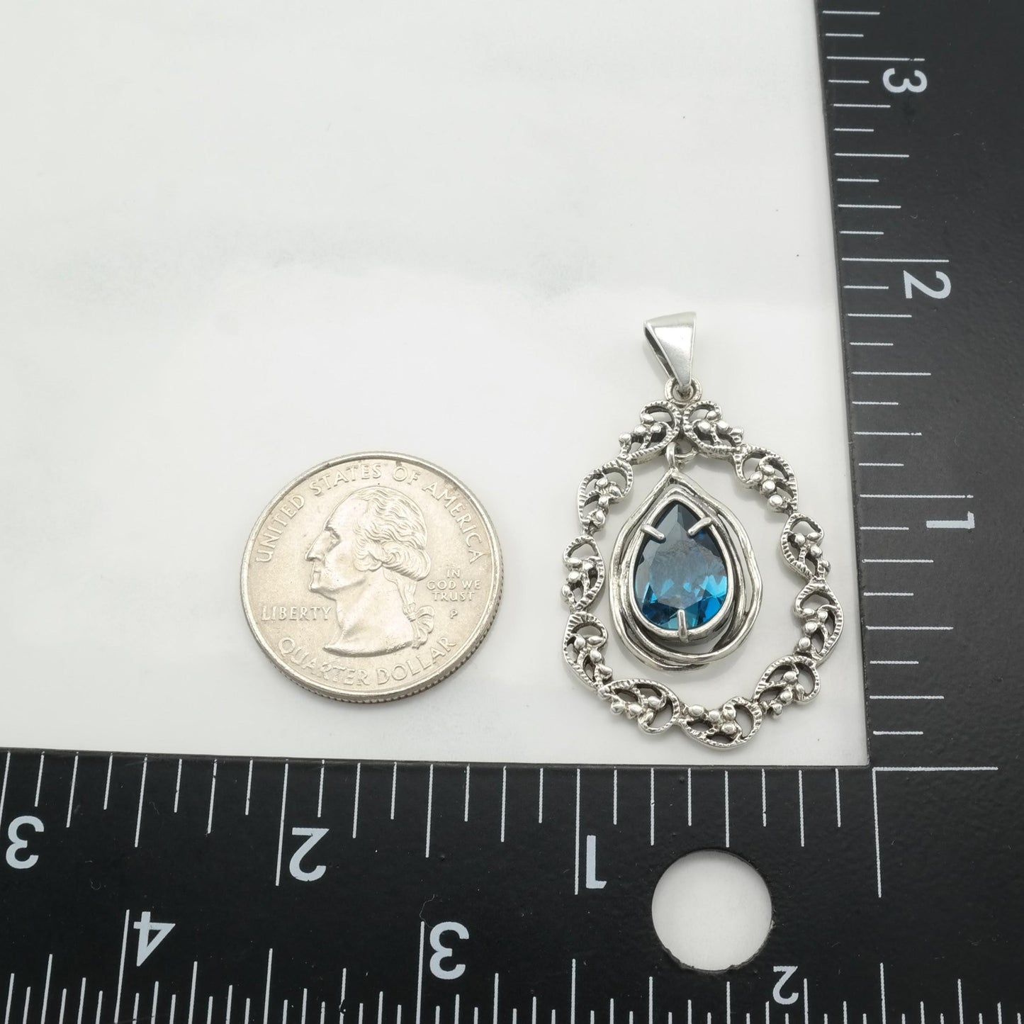 Vintage Israel Topaz Raindrop Pendant Dangle Sterling Silver