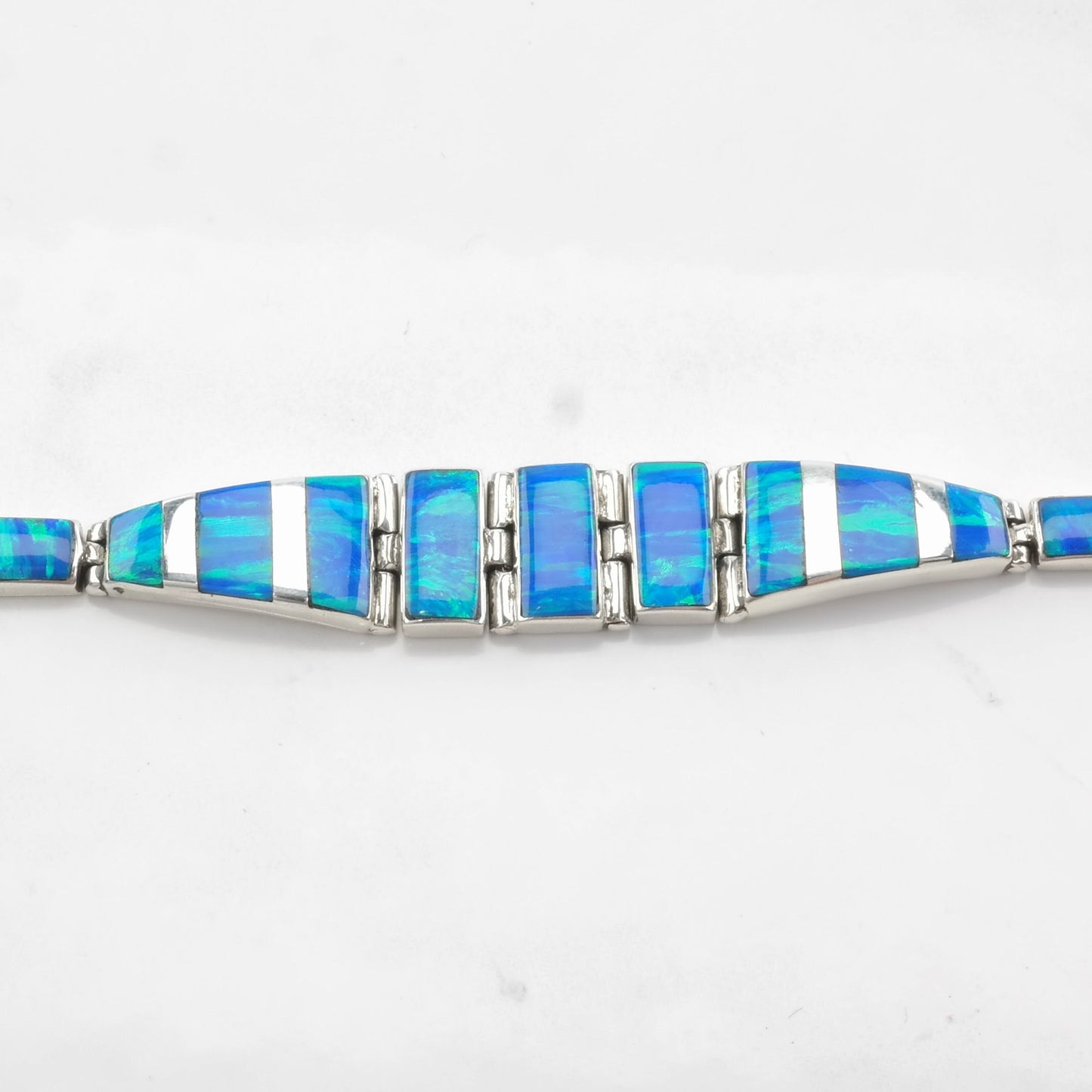 Lab Opal Inlay Bracelet Sterling Silver Blue