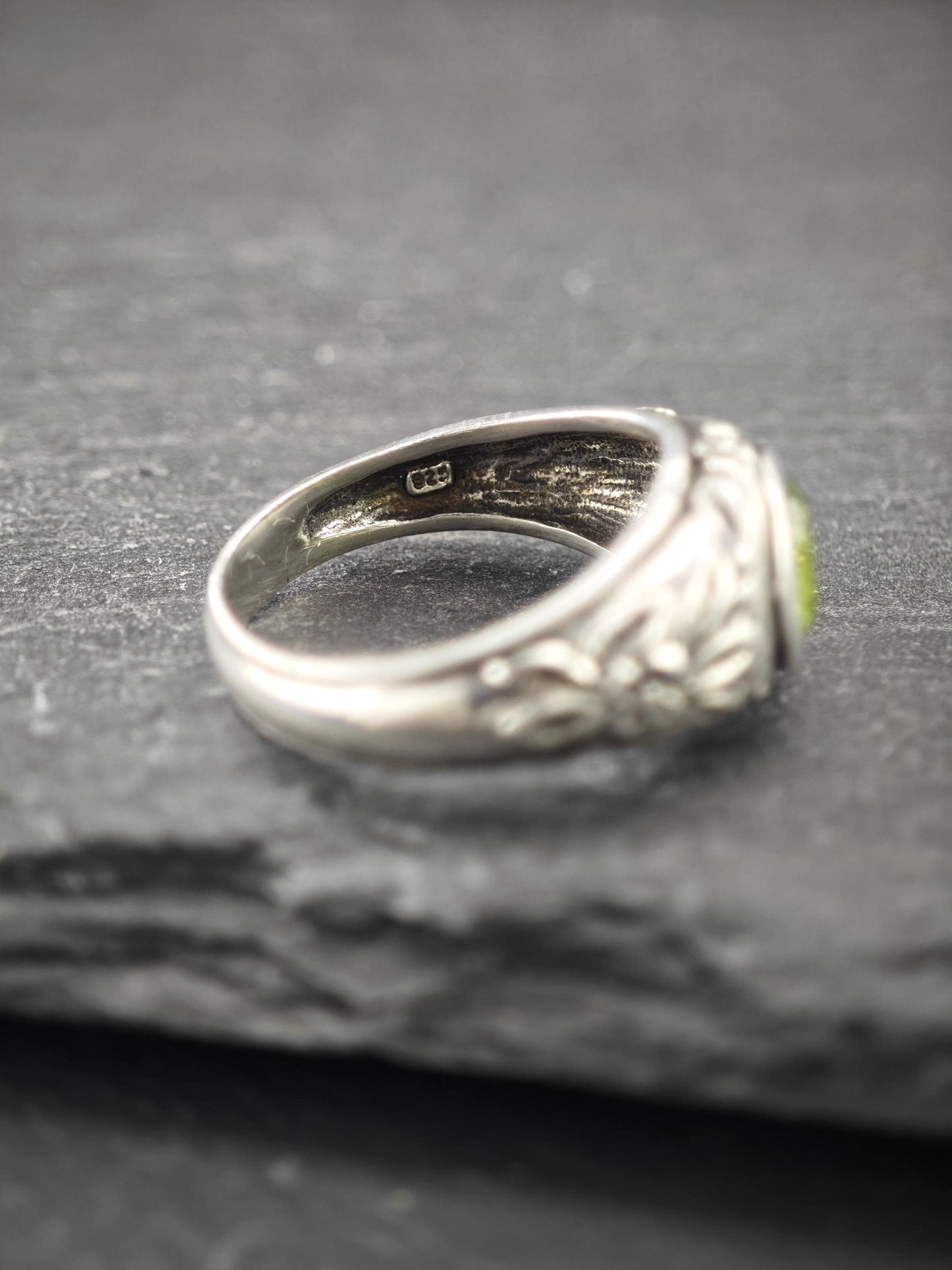Vintage Peridot, Floral Ring Sterling Silver