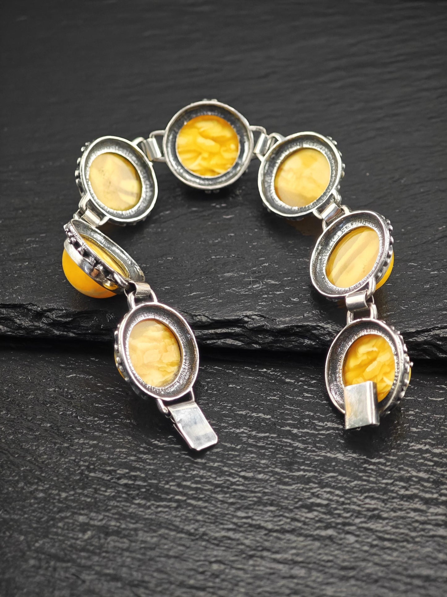 Vintage Baltic Amber Sterling Silver Dome Link Bracelet