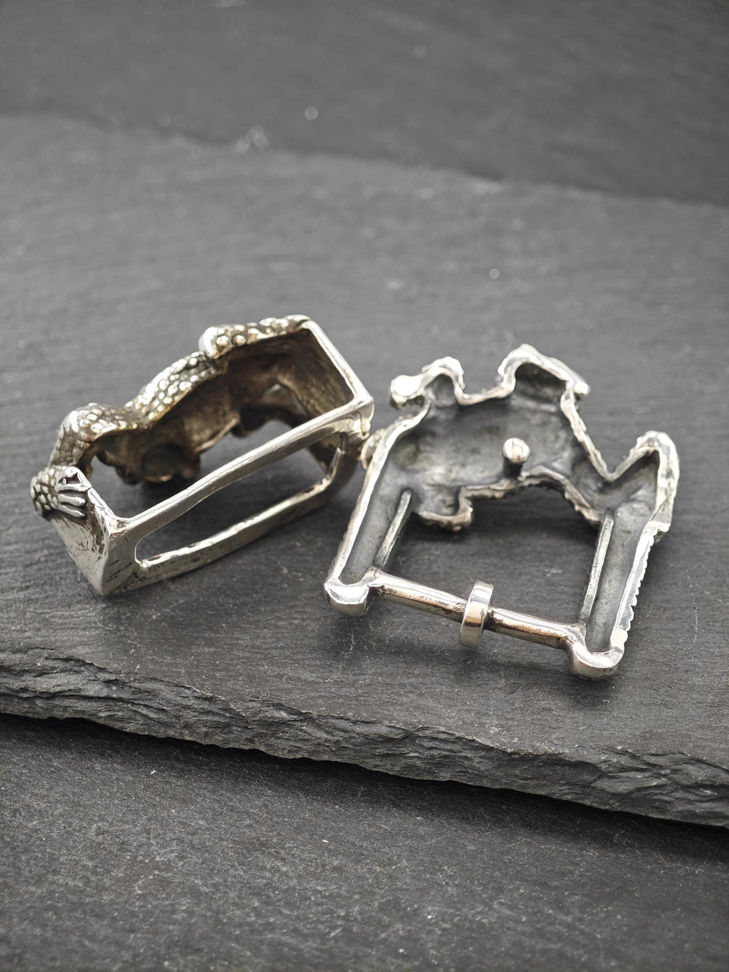 Vintage Oxidized Frog Buckle Set Sterling Silver