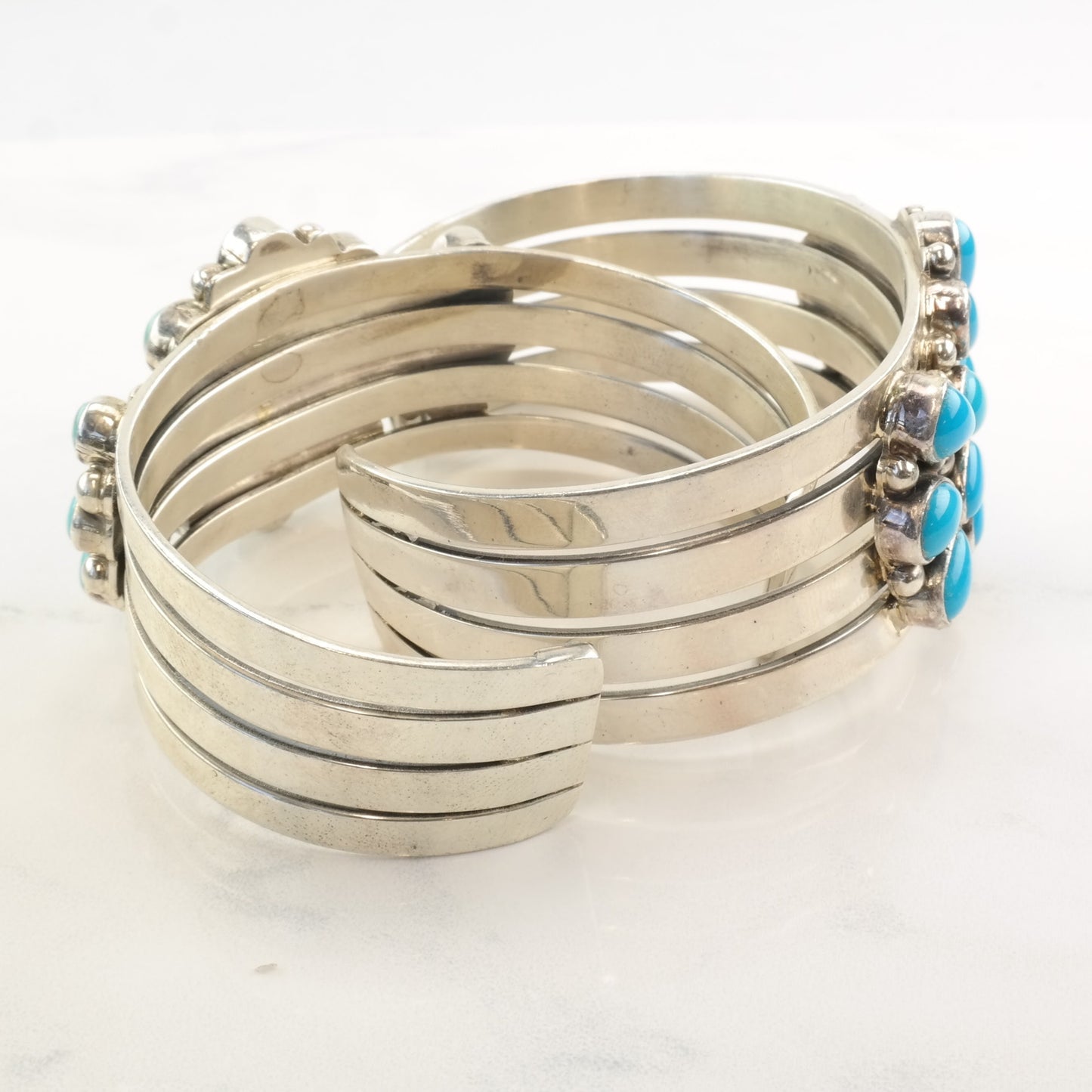 Navajo Sterling Silver & Turquoise Cluster Cuff Bracelet | Signed Kathleen Chavez | Southwestern Jewelry | 7" Wrist | Statement Cuff