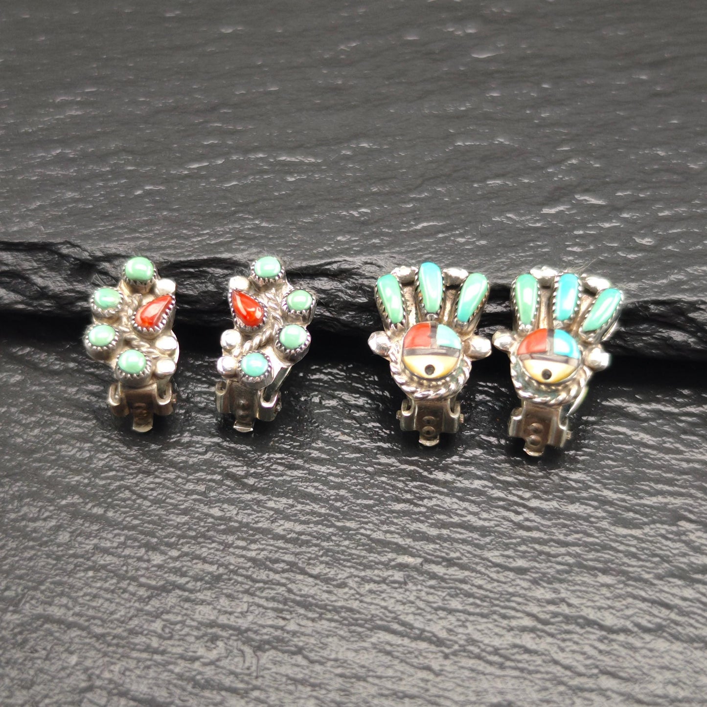 Choice of Native American, Zuni Clip On Earrings Sterling Silver