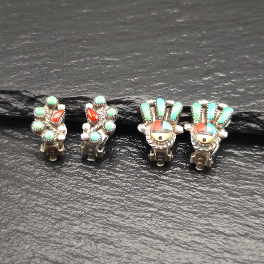 Choice of Native American, Zuni Clip On Earrings Sterling Silver