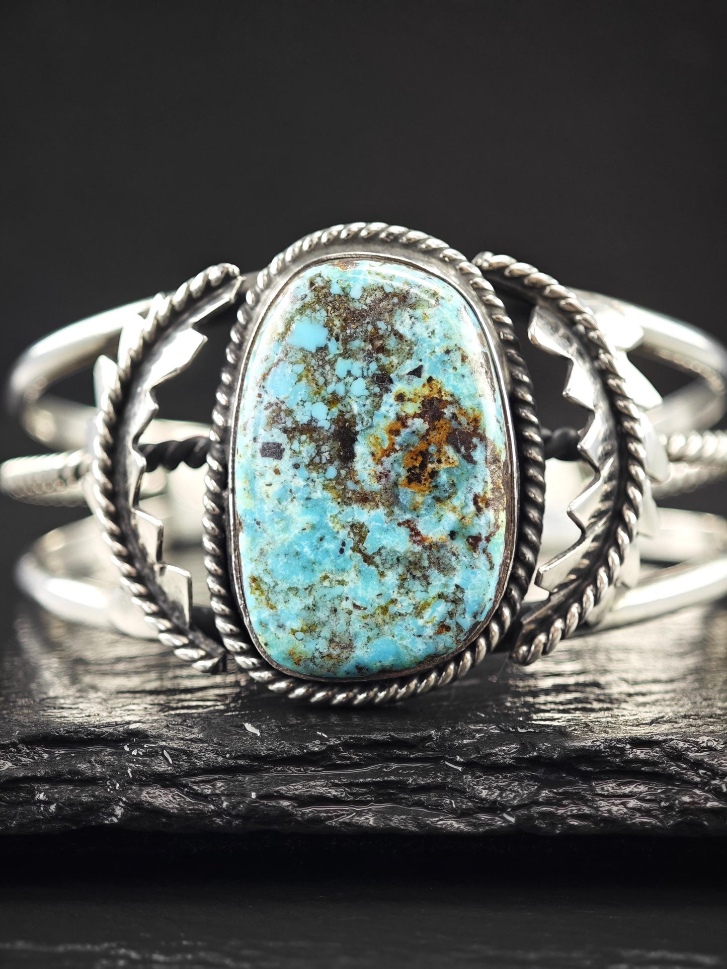 Vintage Southwest, Natural Turquoise Cuff Bracelet Sterling Silver