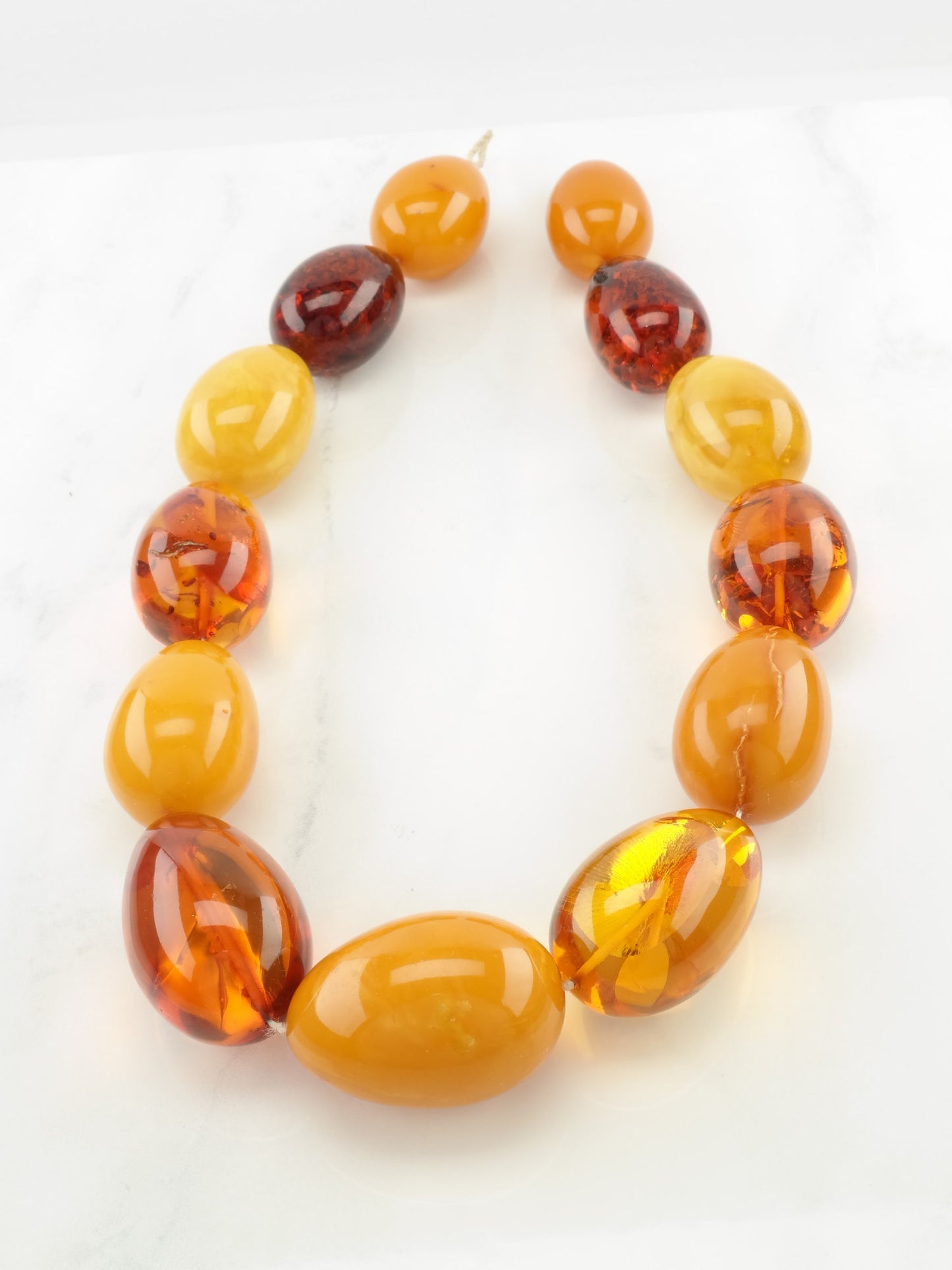Boho Orange Natural Baltic Amber Lg Graduated Bead Strung Necklace N1441