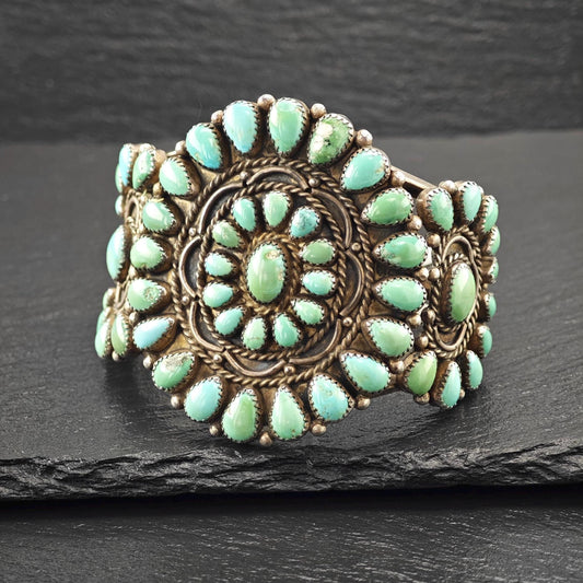 Native American Turquoise Cluster Cuff Bracelet Sterling Silver