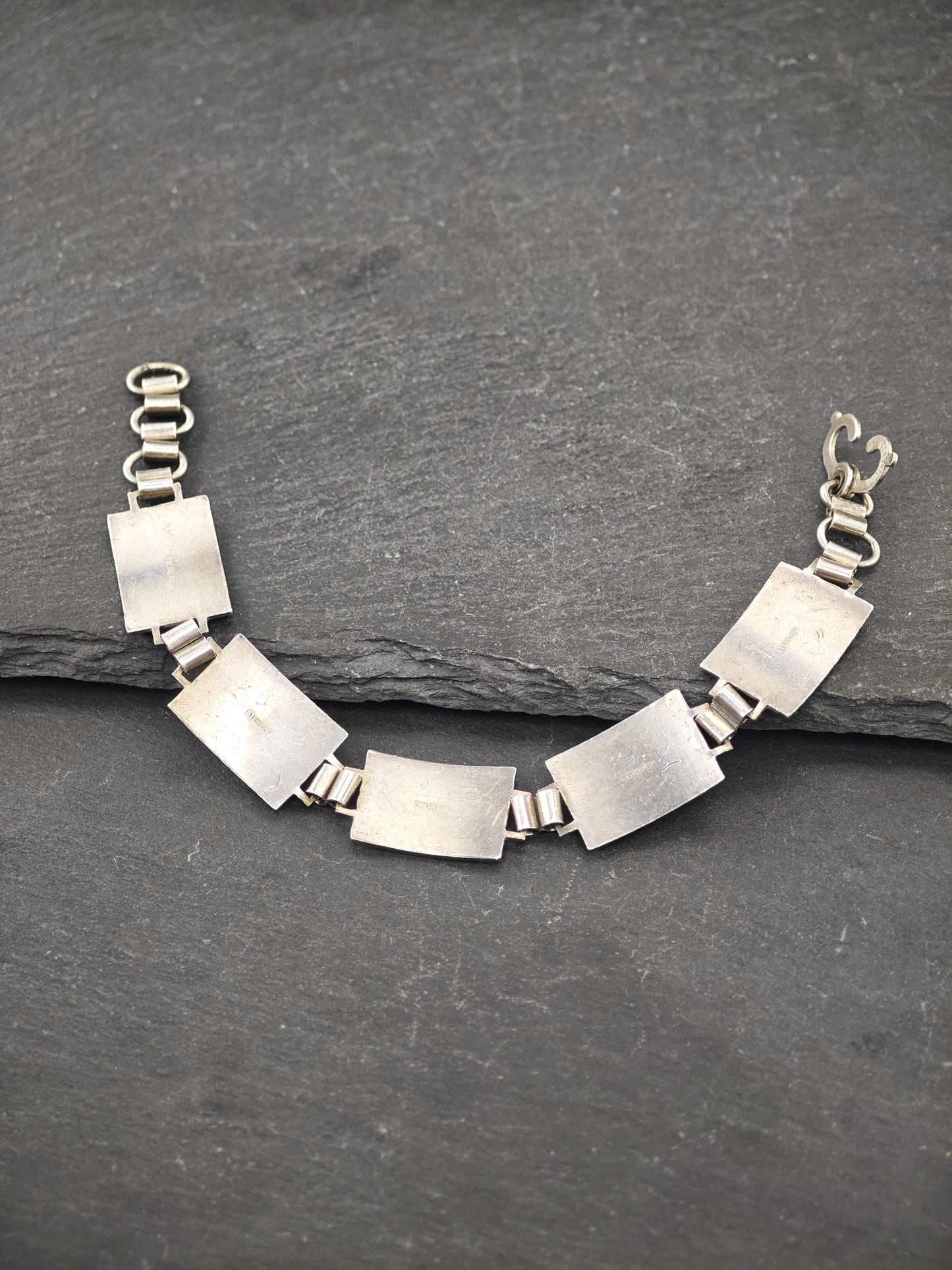 Vintage Enamel WWII Bracelet Sterling Silver