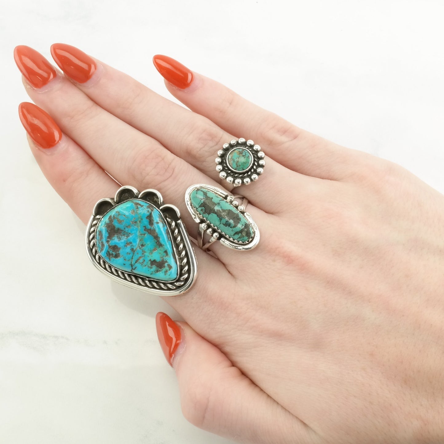 Vintage Native American Silver Ring Turquoise Rope Detail, Kingman Sterling Blue Size 8 1/2