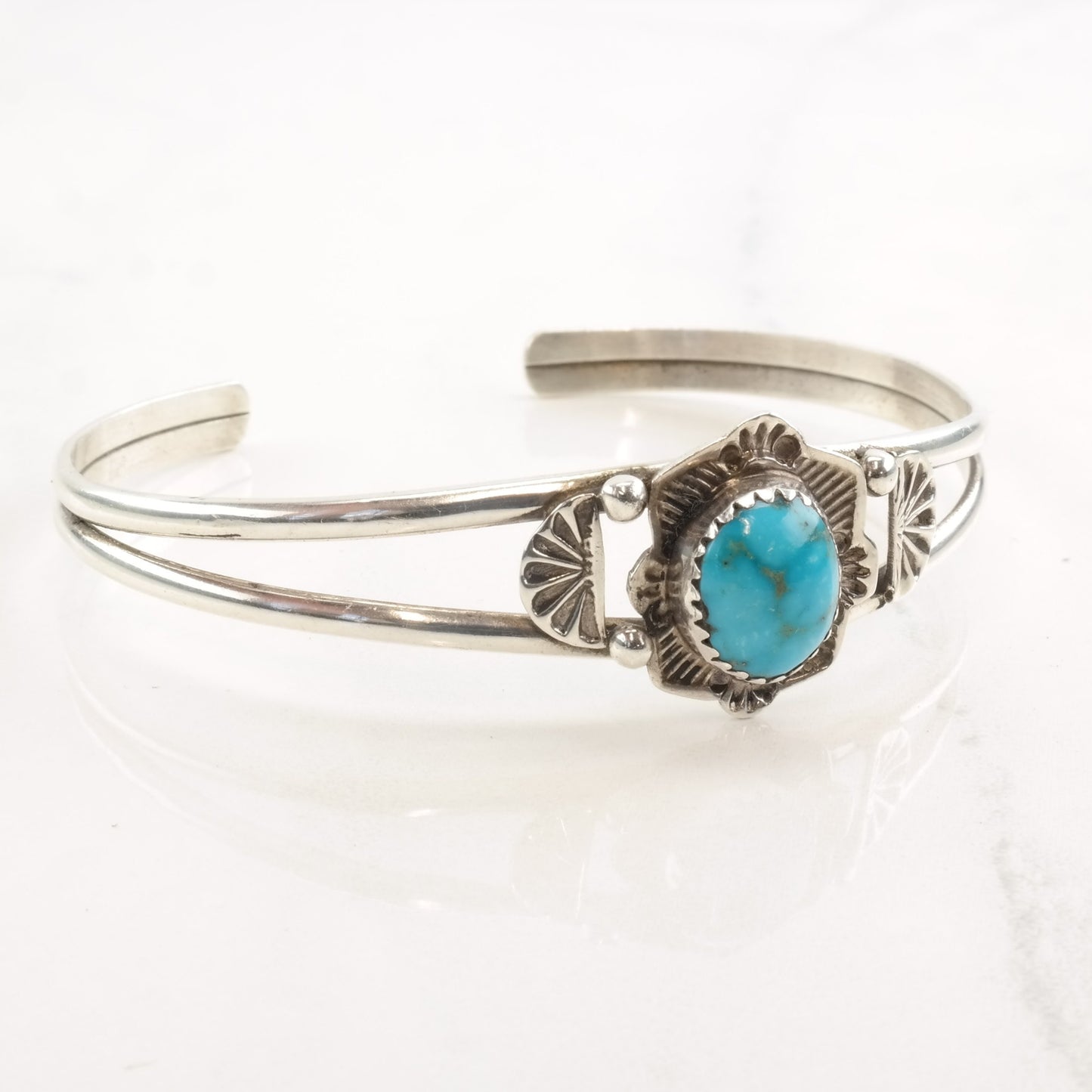 Native American Sterling Silver Cuff Bracelet Turquoise Oval