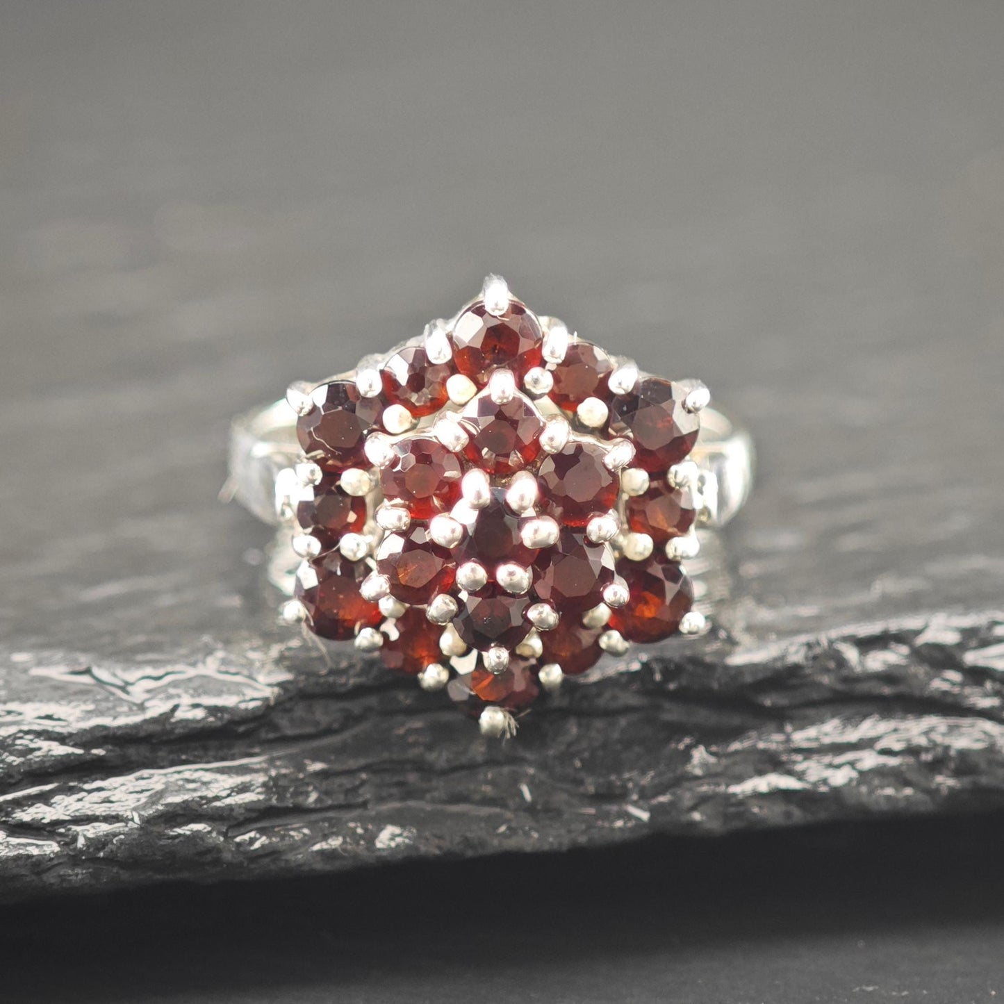CNA Garnet Floral Ring Sterling Silver
