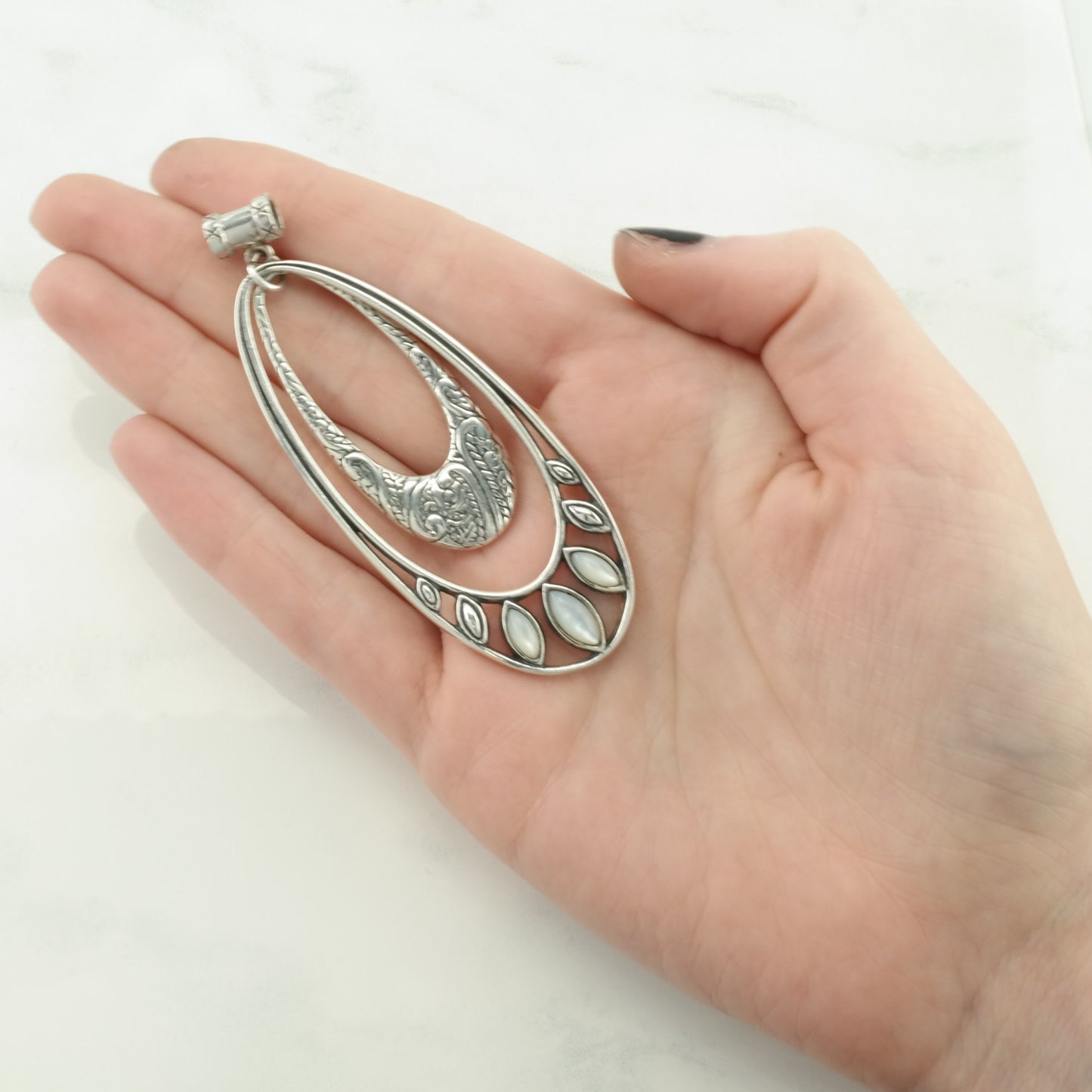 Vintage Carolyn Pollack MOP Floral Scroll Sterling Silver Pendant