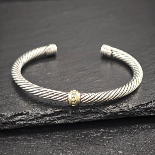David Yurman 5mm 14K Gold, Single Station Cable Bracelet Sterling Silver