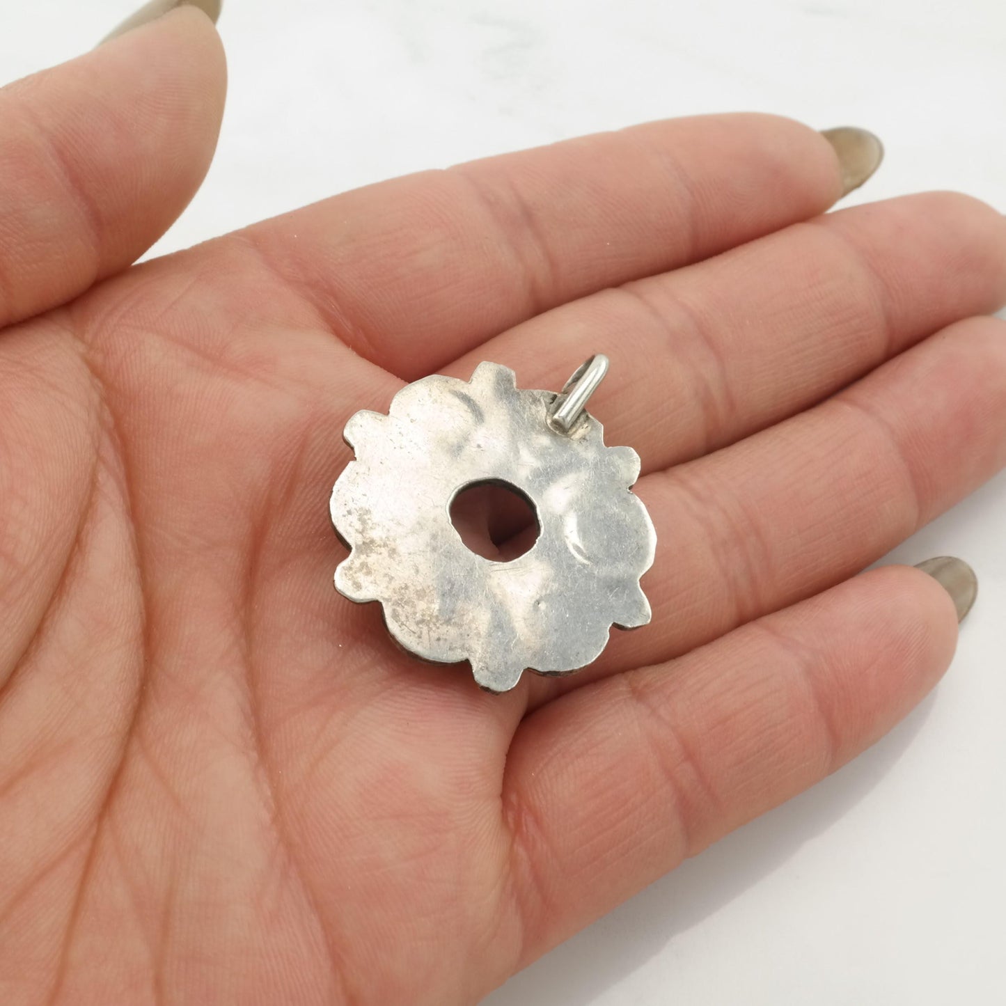 Native Turquoise Pendant Floral Sterling Silver P2649