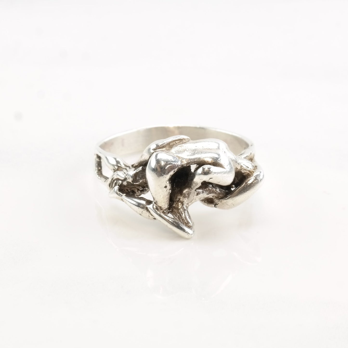 Vintage Modernist Silver Ring Abstract Love People Sterling Size 7 3/4