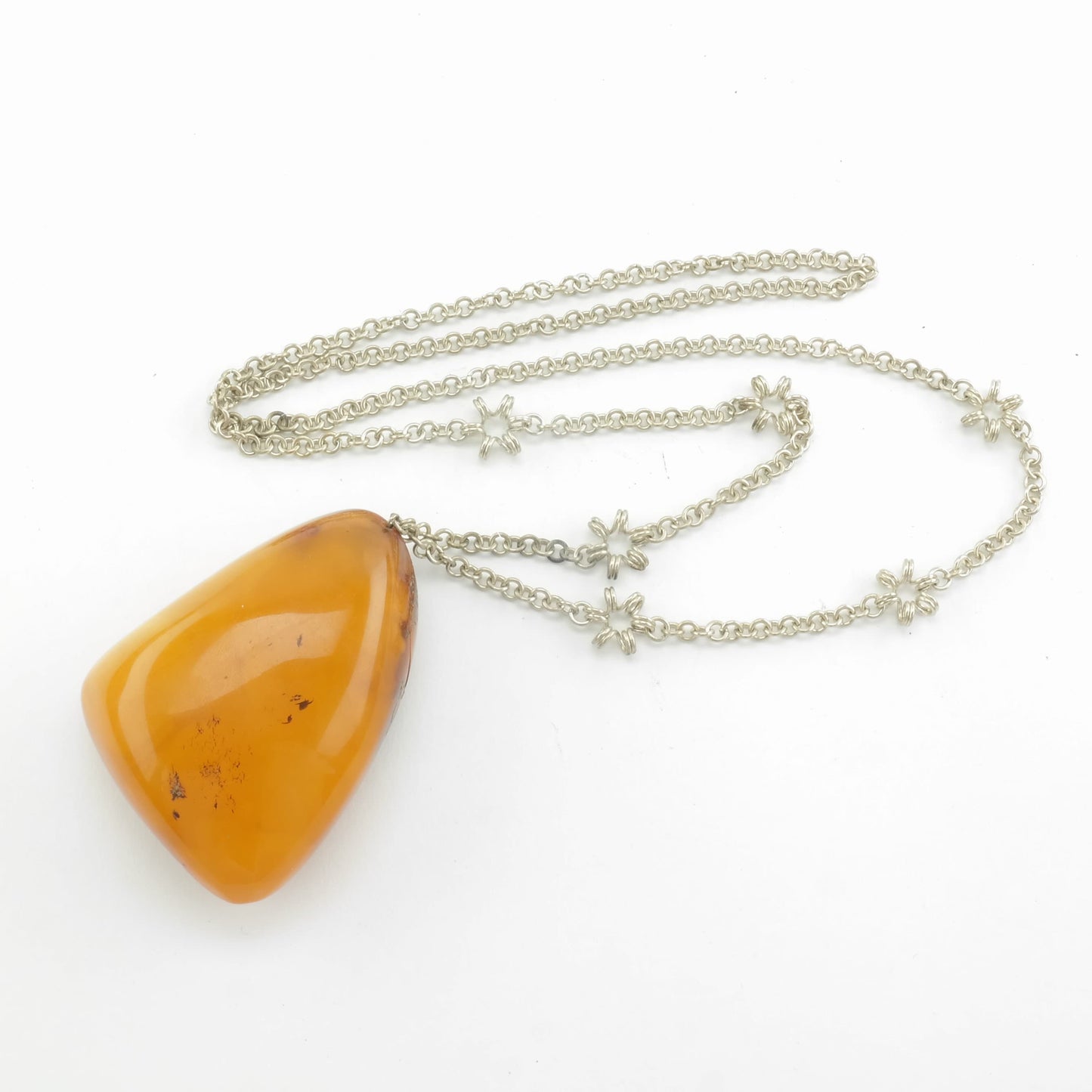 Large Amber Butterscotch Chain Necklace Silverplate