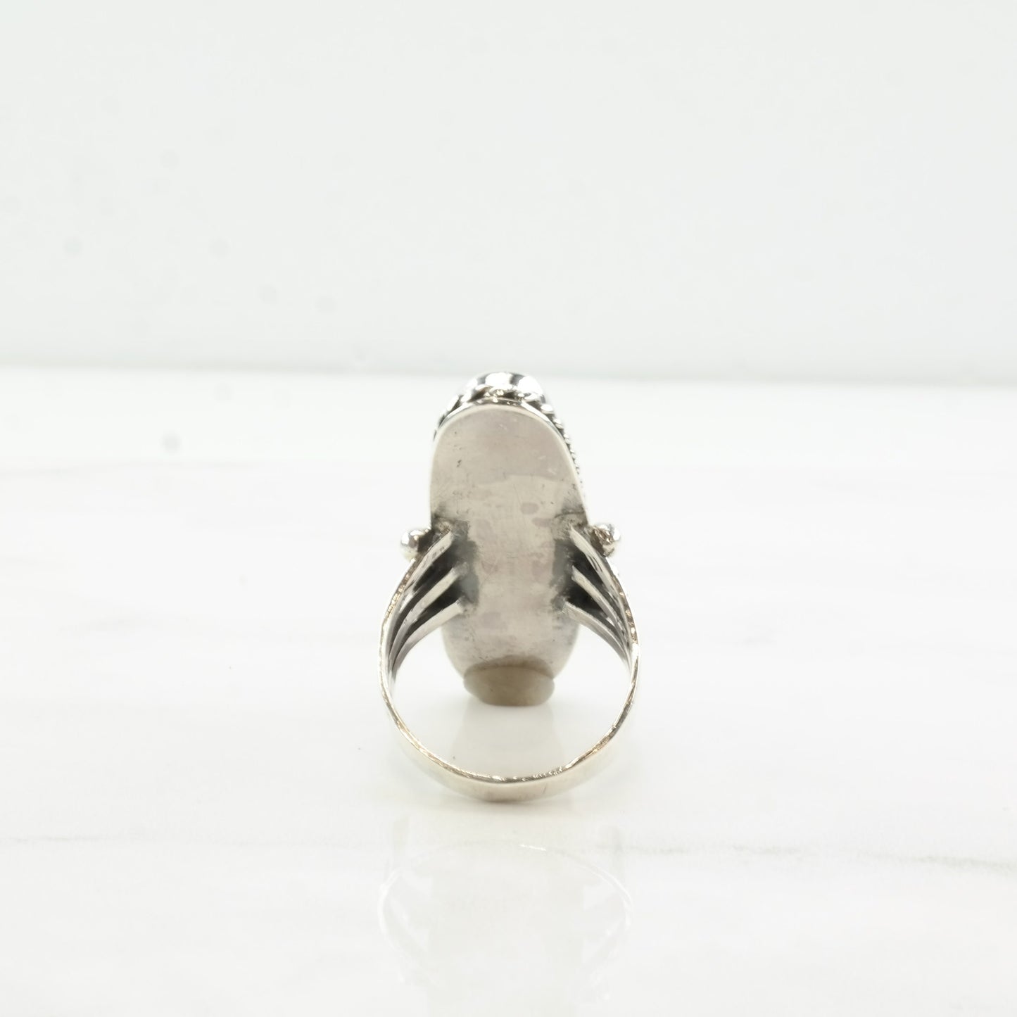 Vintage Southwest Silver Ring Turquoise Navette Long Oval Sterling Size 9 3/4