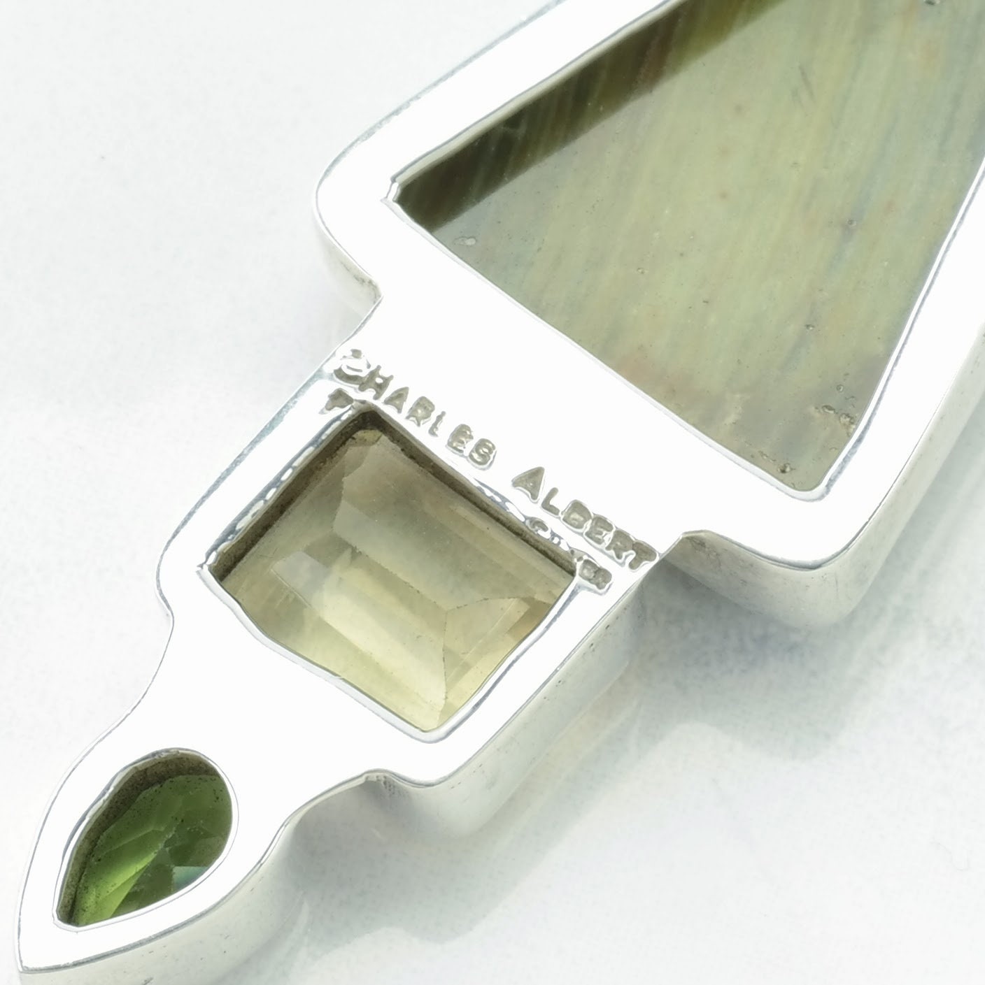 Vintage Charles Albert Citrine, Peridot, Brown Stone Sterling Silver Pendant