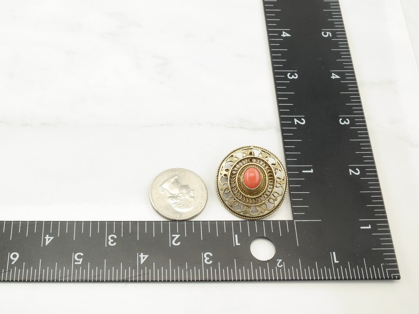 Coral Brooch Pendant Sterling Silver Gold Hue B1469