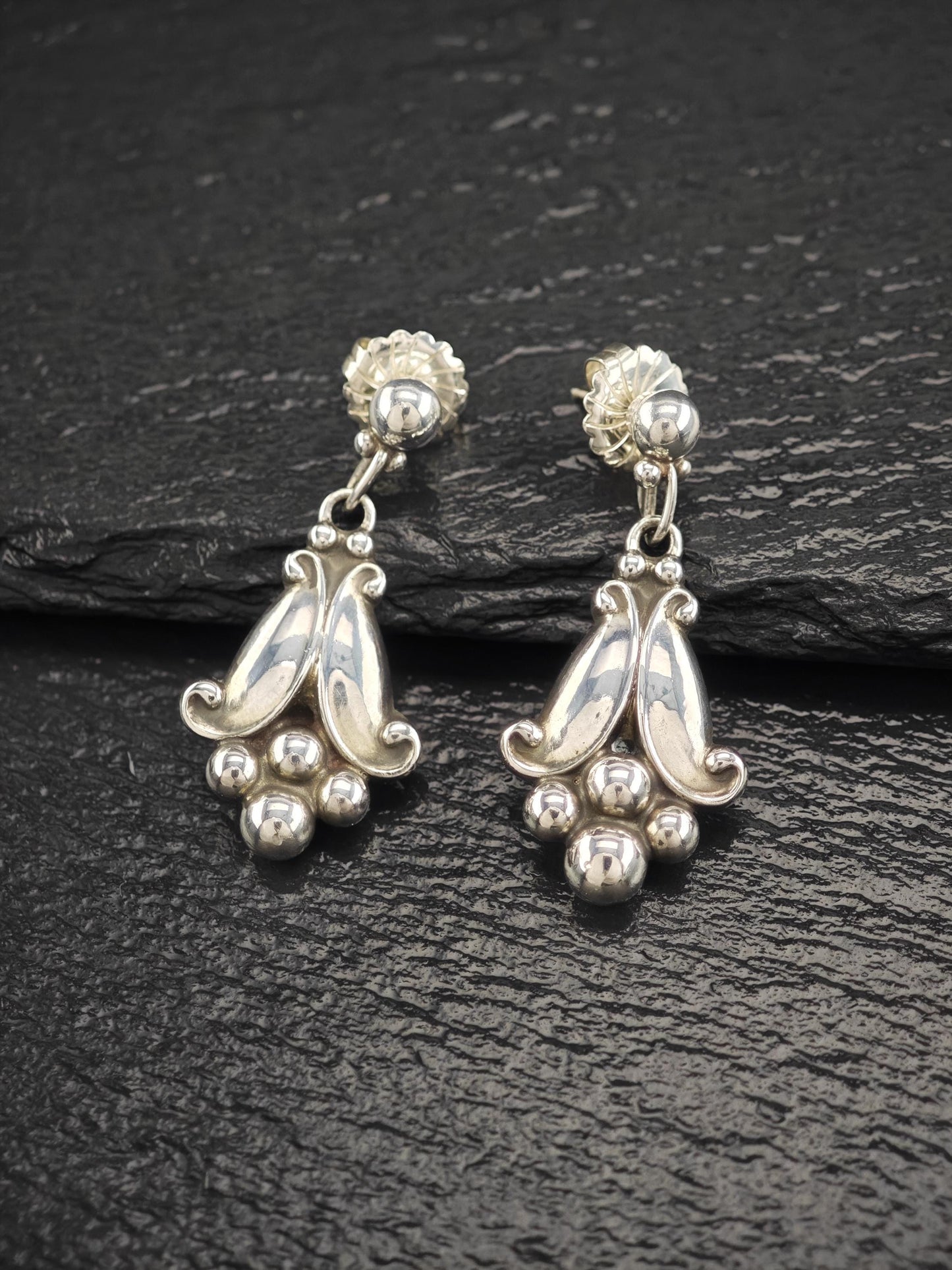 Vintage Georg Jensen Sterling Silver Floral StudDangle Earrings 32A
