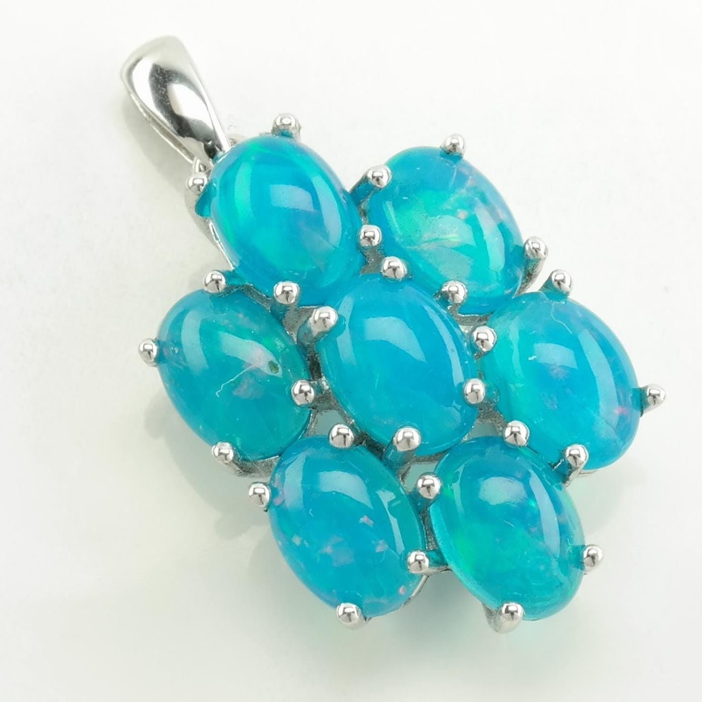 Vintage Blue Lab Opal Cluster Sterling Silver Pendant