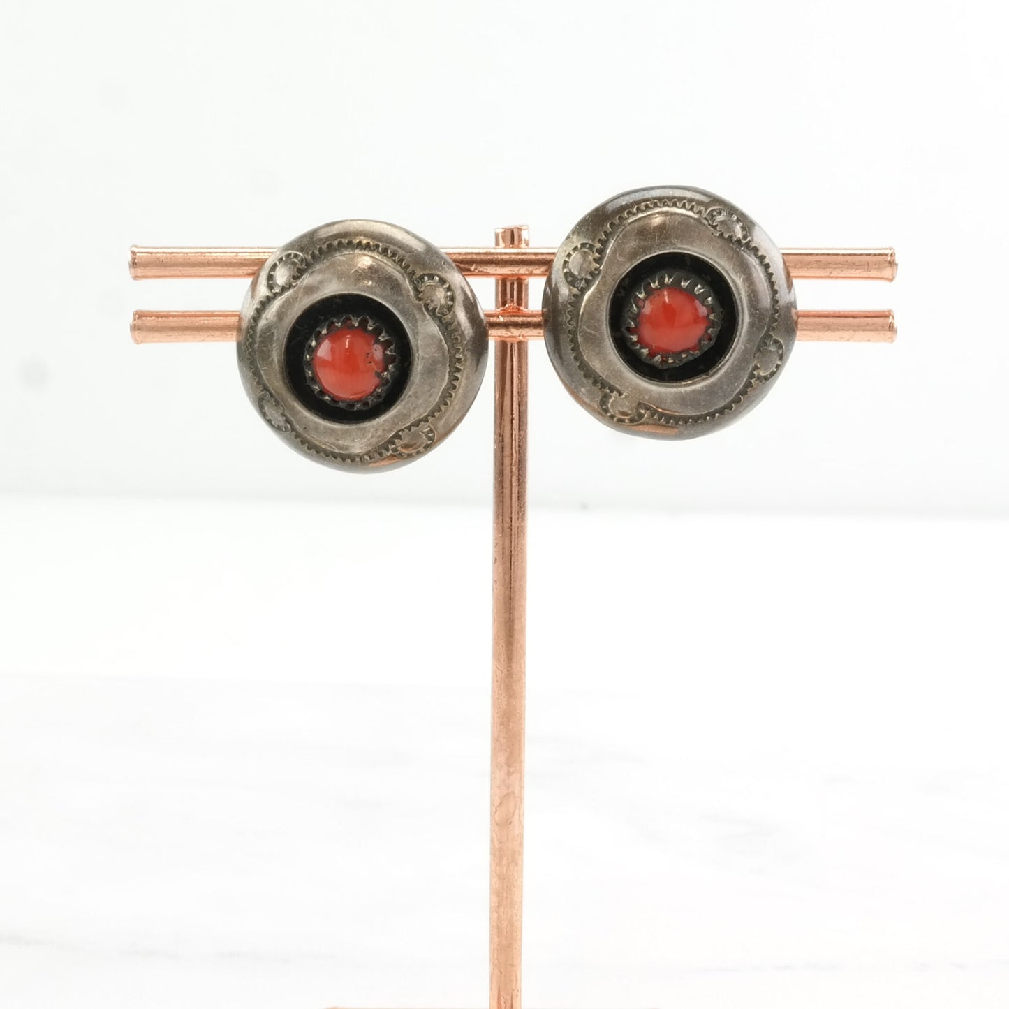 Choice of Vintage Sterling Silver Screw Back Earrings Native American Blue, Red Turquoise, Coral Shadowbox
