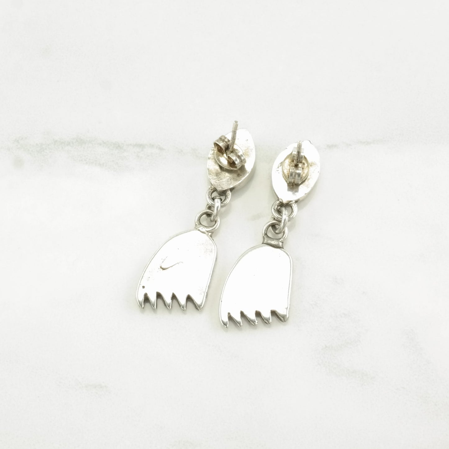 Native American Sterling Silver Blue Turquoise Inlay, Bear Paw Earrings Stud/dangle