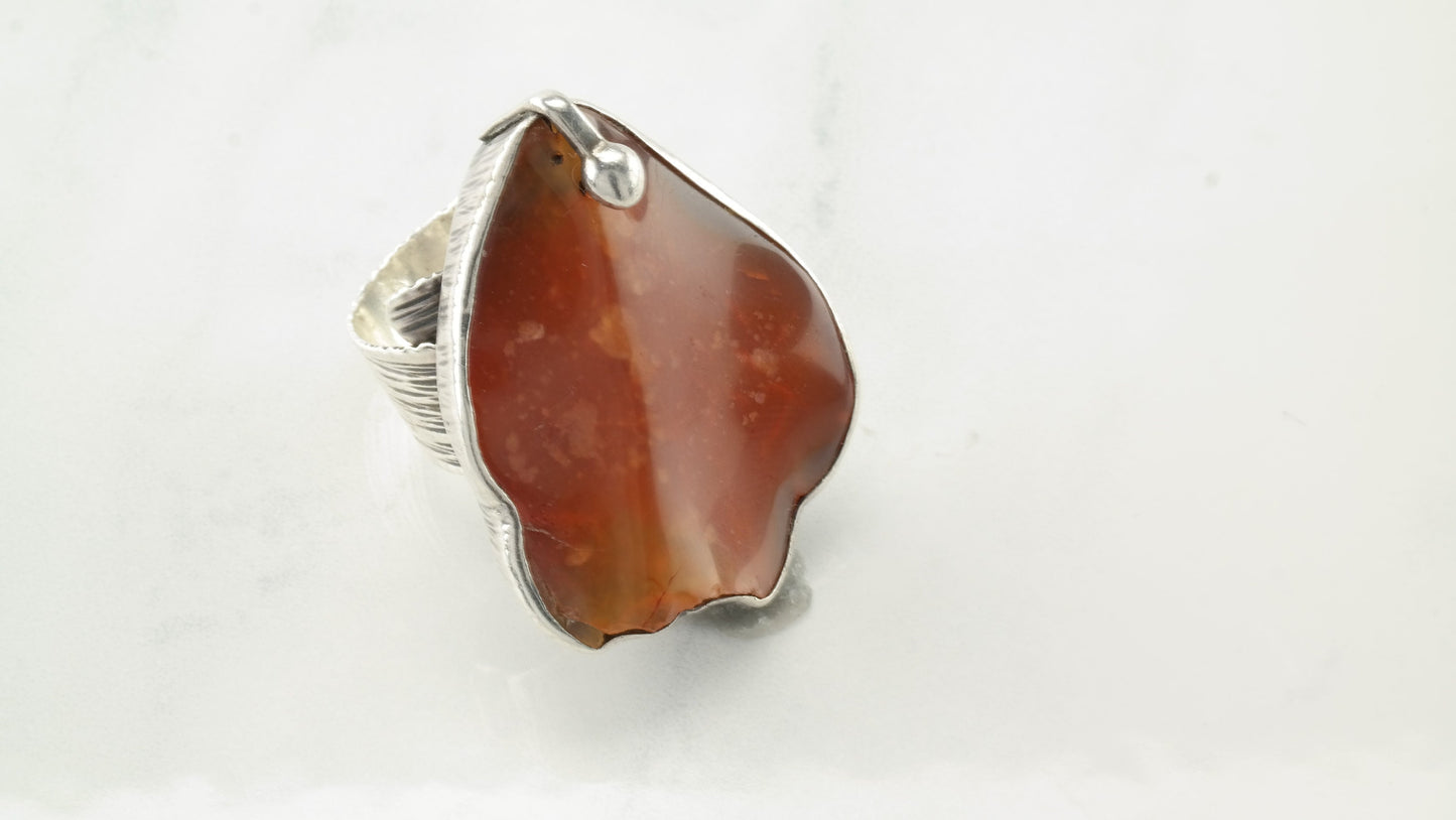Vintage Modernist Ring Carnelian Sterling Silver Size 7 1/2