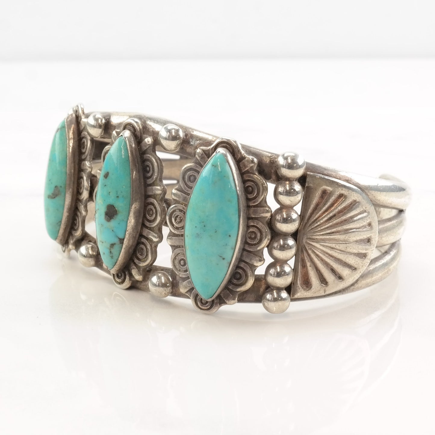 Vintage Sterling Silver & Turquoise Cuff Bracelet | Native American Jewelry | 1970s Boho Chic