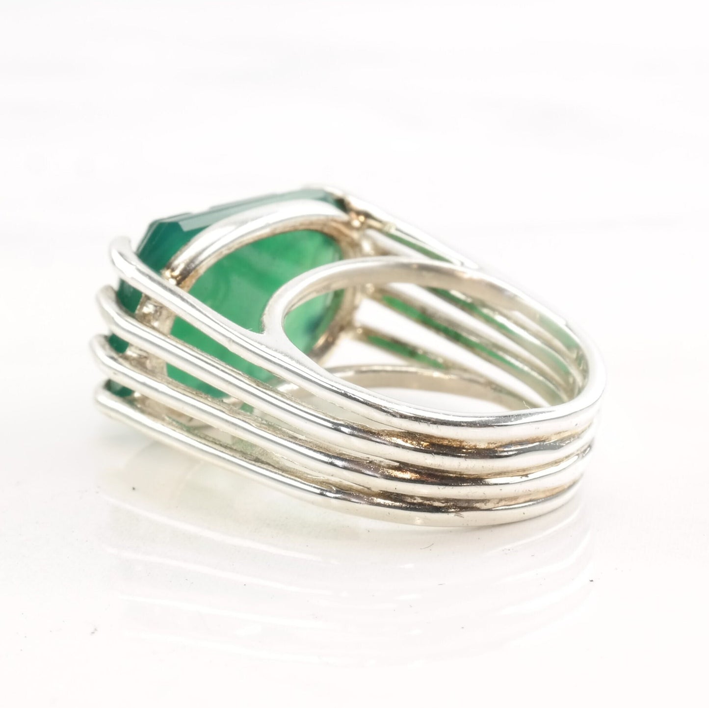 Silver Ring Chrysoprase Floral Carved Sz7 R4164