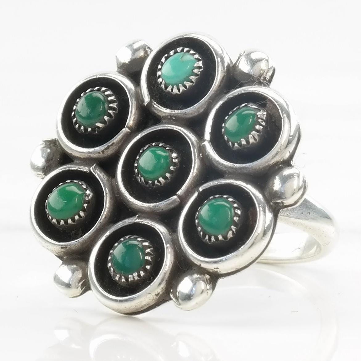 Vintage Native American Silver Ring Turquoise Snake Eye Sterling Size 6 1/4