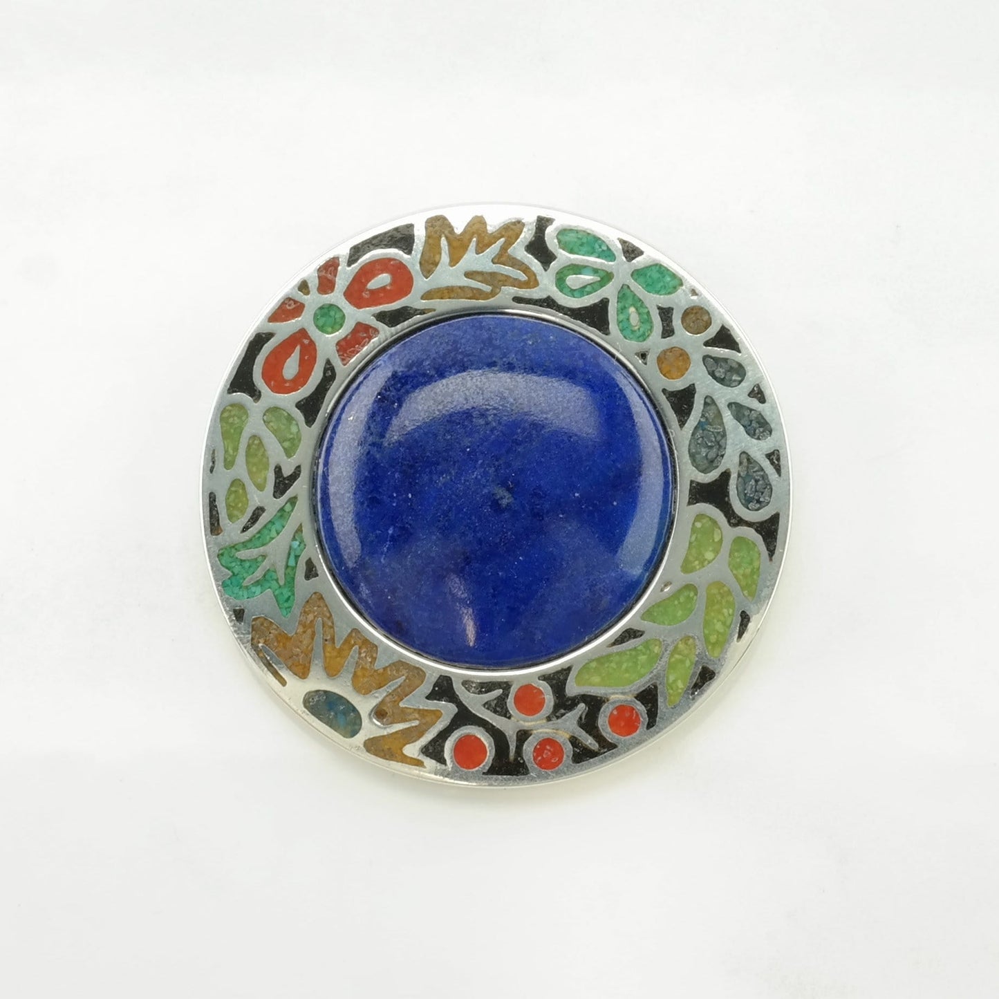 Vintage Carolyn Pollack Lapis Lazuli Inlay, Floral Sterling Silver Pendant