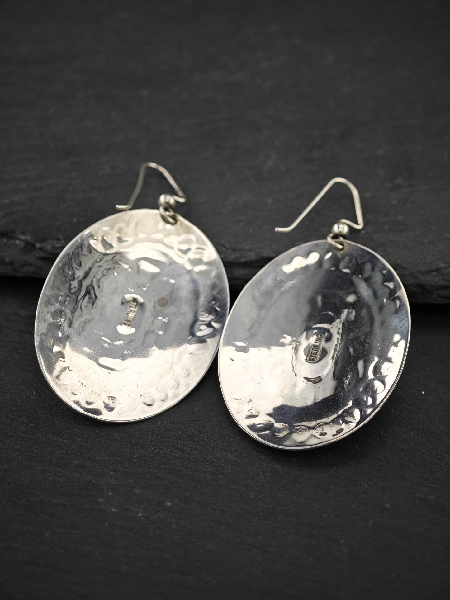 Native American, Stamped Fish Hook Earrings Sterling Silver