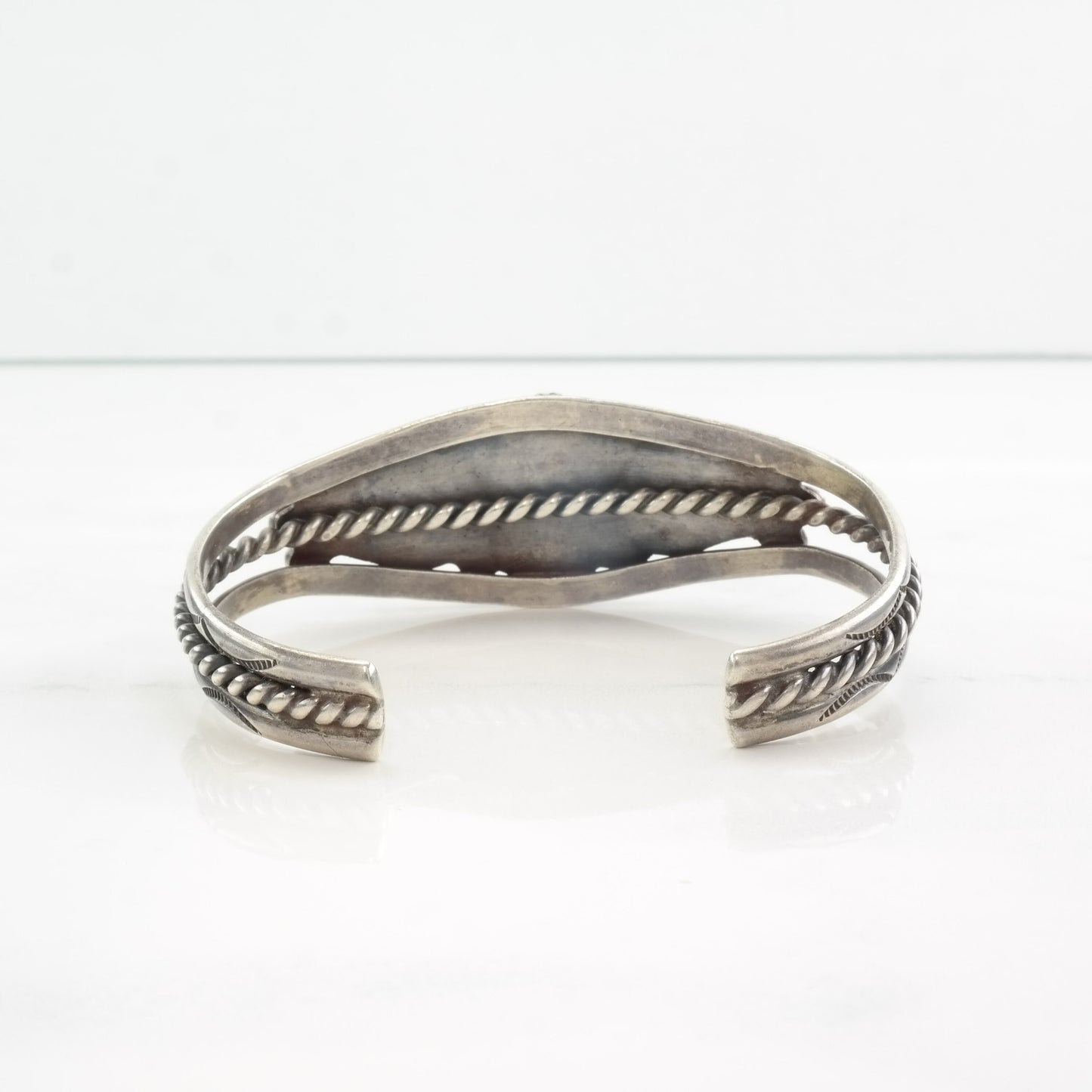 Native American Turquoise Cuff Bracelet Sterling Silver Three Stone